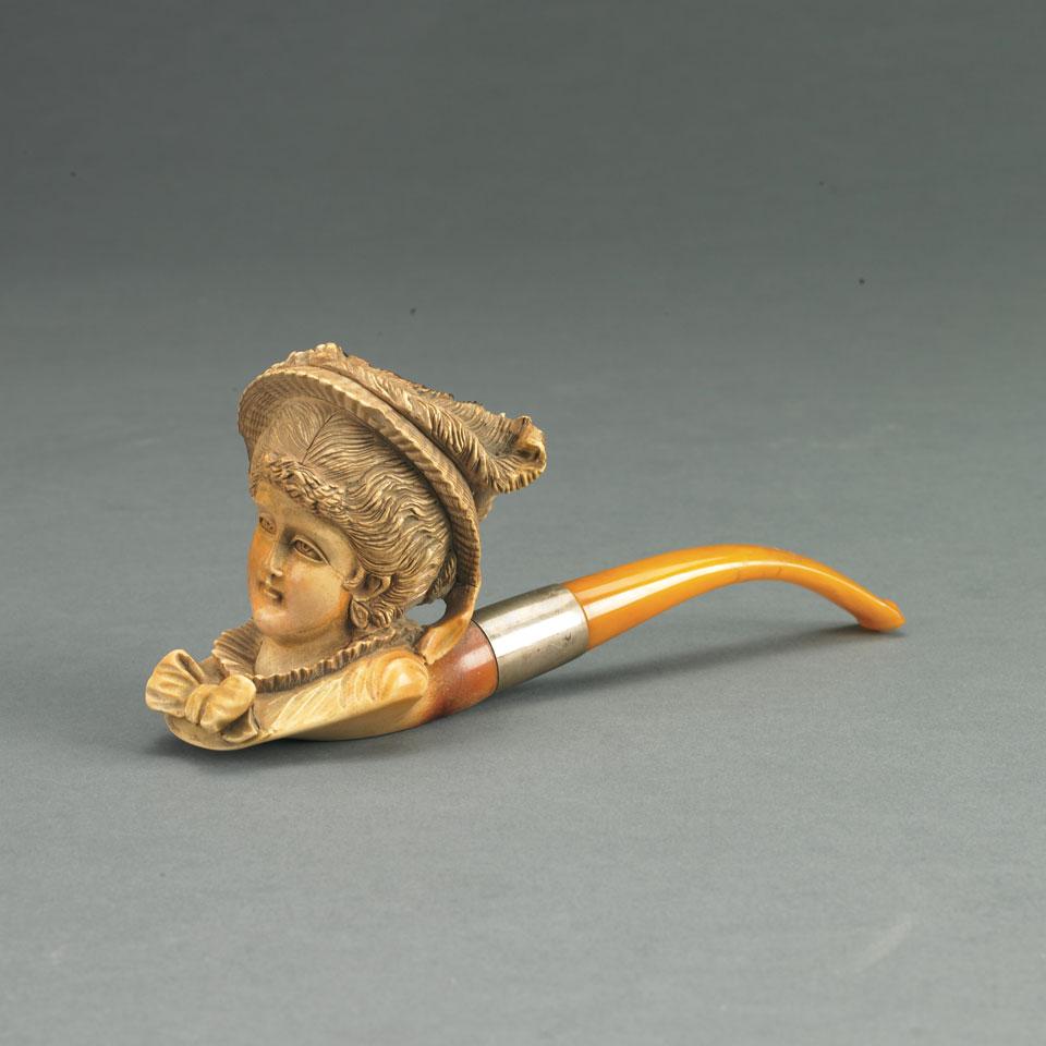 Carved Meerschaum Pipe Formed as a Woman’s Head, late 19th century