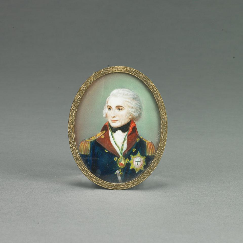 English Painted Portrait Miniature of Lord Nelson, early 20th century