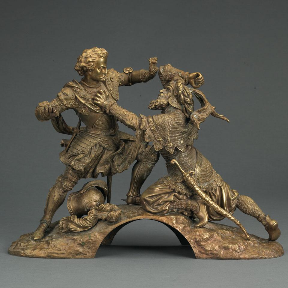 French Patinated Bronze Figural Clock Surmount, late 19th century