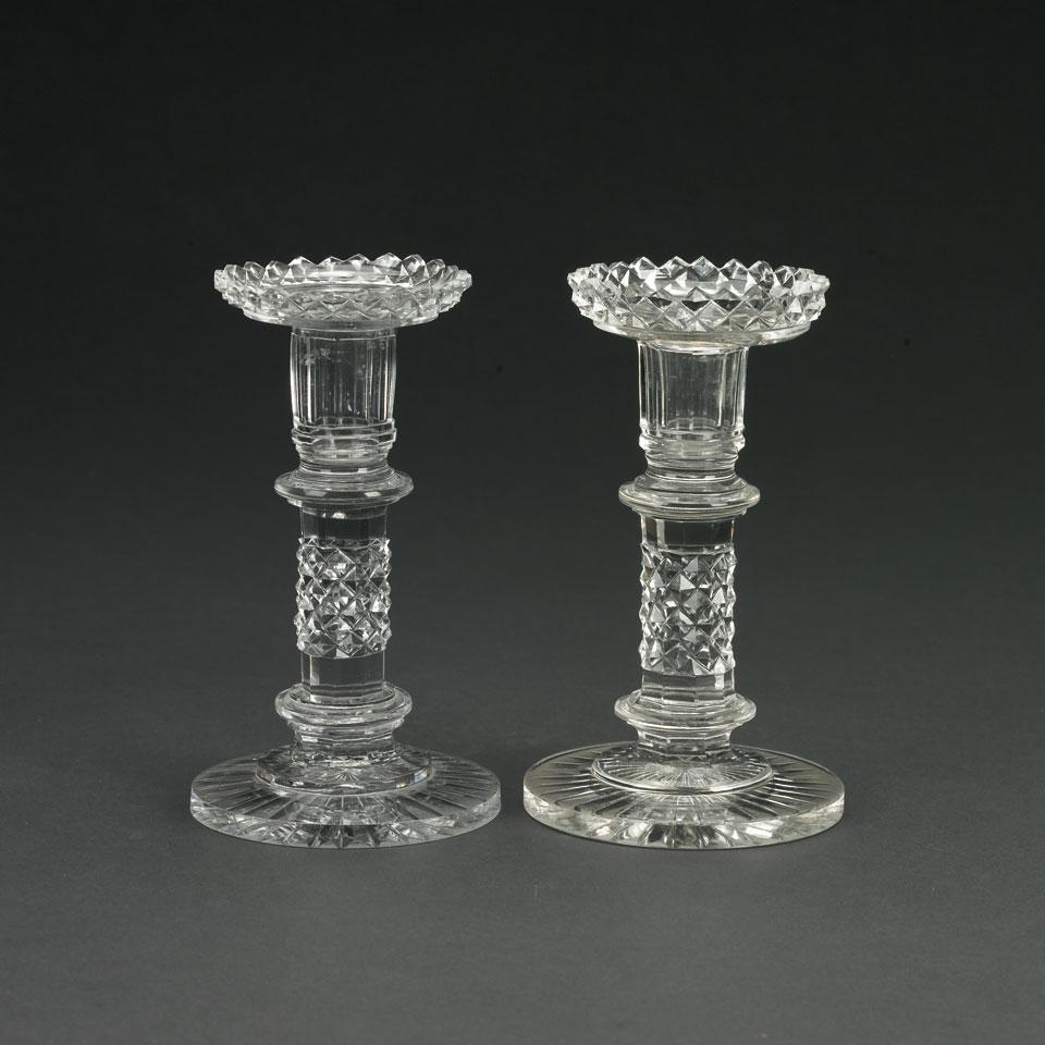 Pair of Anglo-Irish Cut Glass Candlesticks, 19th century