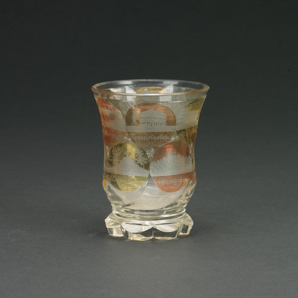 Bohemian Engraved and Coloured Glass Spa Beaker, c.1840