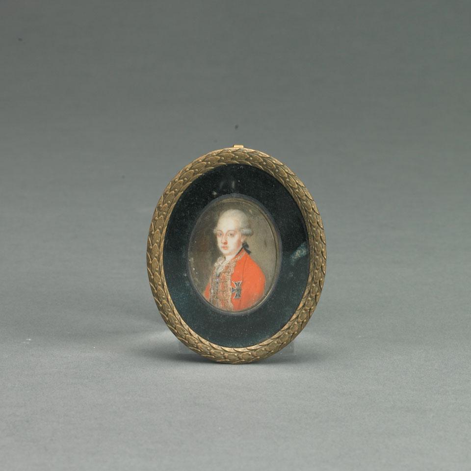 English Painted Portrait Miniature of an Officer, 19th century
