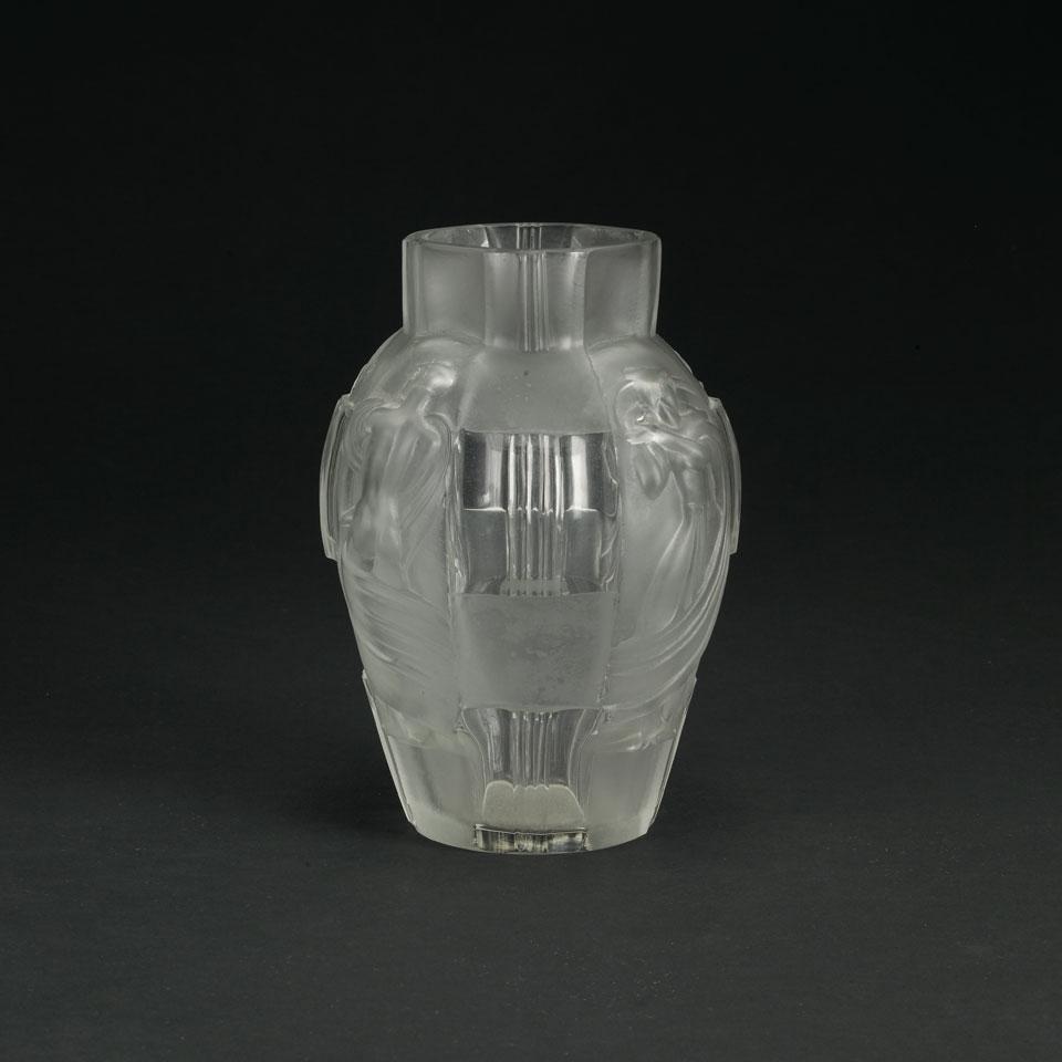 Czech Moulded and Frosted  Glass Vase, 20th century