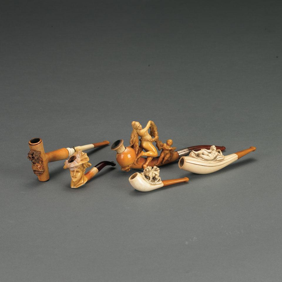 Five Various Carved Meerschaum Pipes, late 19th century