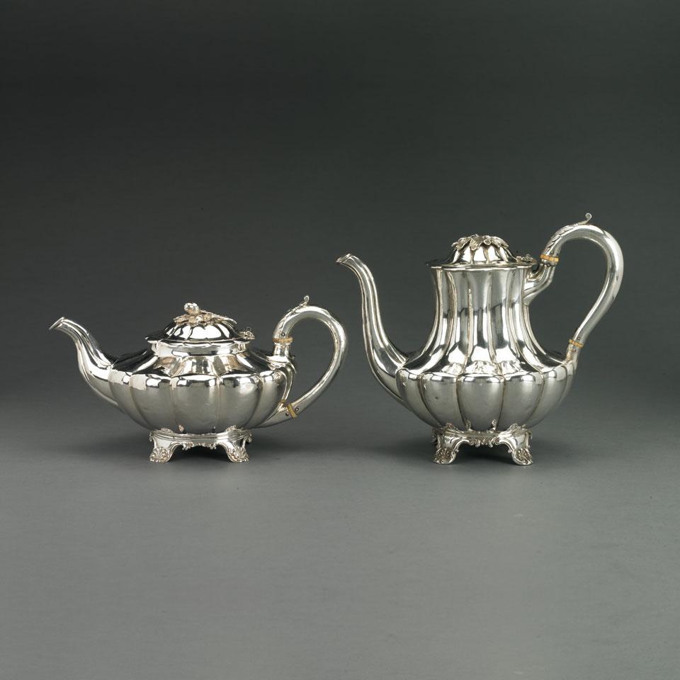 William IV Silver Coffee Pot and Teapot, Robert Hennell III, London, 1833 and George Burrows II & Richard Pearce, 1836