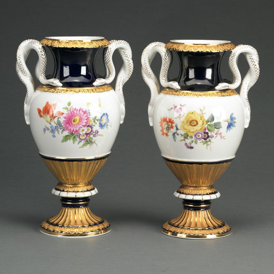 Pair of Meissen Two Handled Vases, 20th century