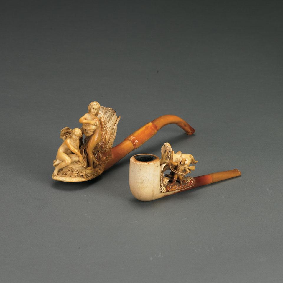 Two Meerschaum Pipes Carved with Groups of Figures, late 19th century