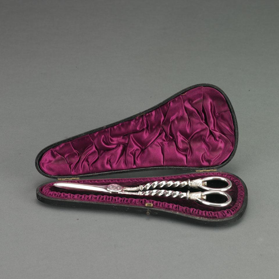 Pair of Victorian Silver Grape Scissors, Edward Hutton, London, 1892