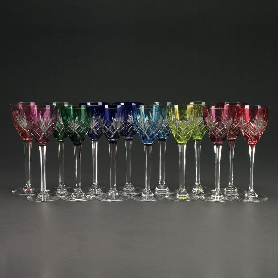 Fourteen St. Louis Overlaid and Cut Glass Wines, 20th century