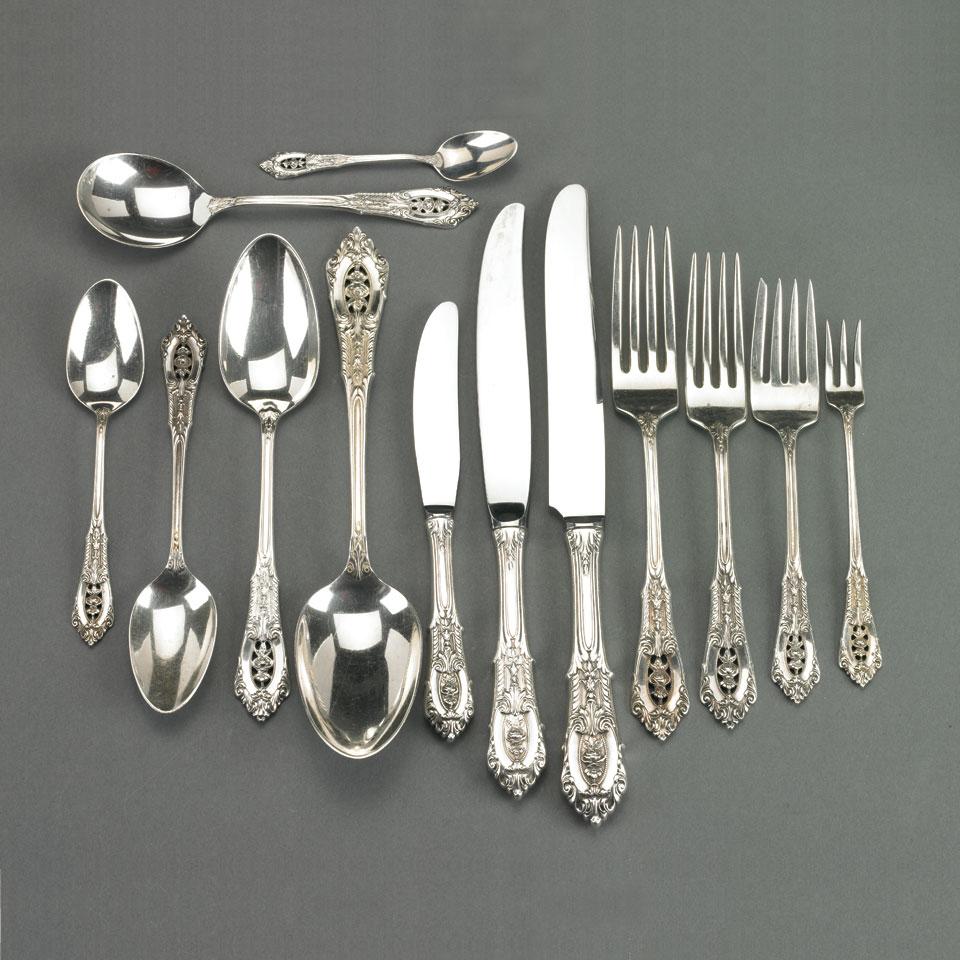 American Silver ‘Rosepoint’ Flatware Service, Wallace Bros., Wallingford, Conn., 20th century