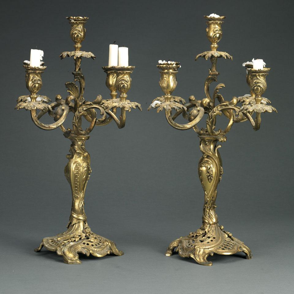 French Louis XV Style Gilt Bronze Five-Light Candelabra, late 19th century