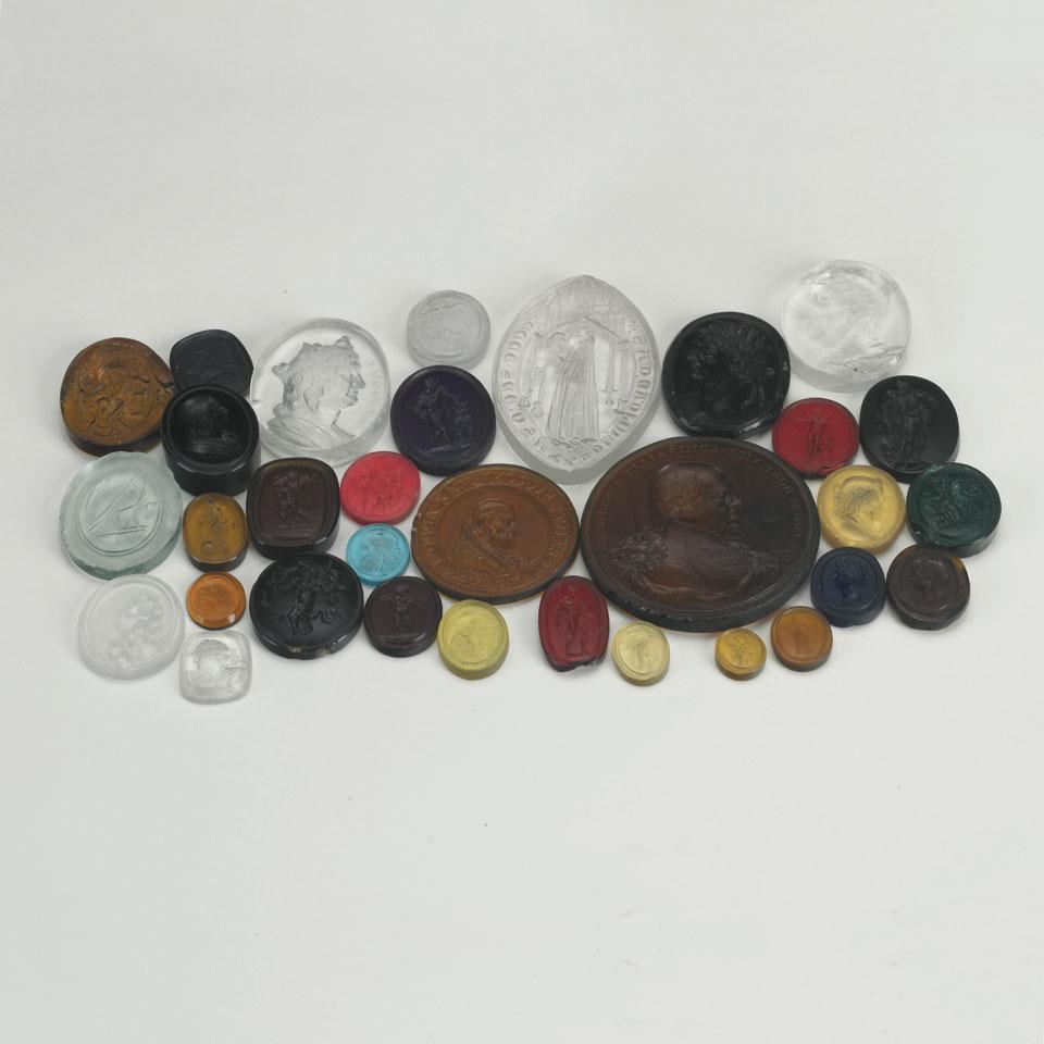 Thirty-Two Coloured Glass Intaglios, 19th century