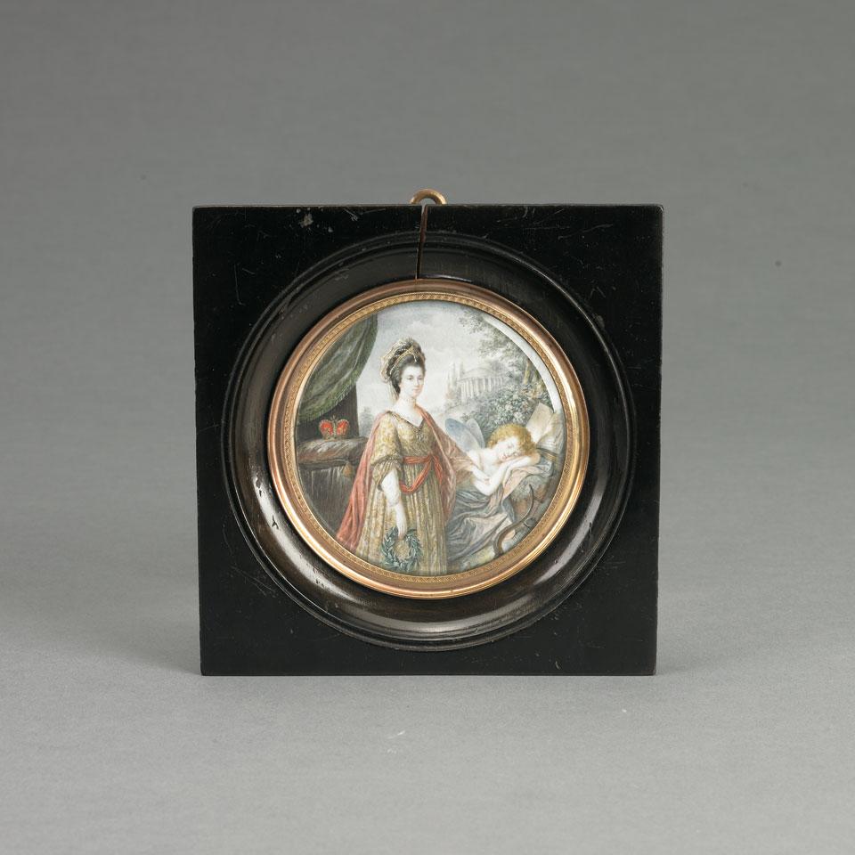 Painted Portrait Miniature of an Italian Noblewoman, 19th century