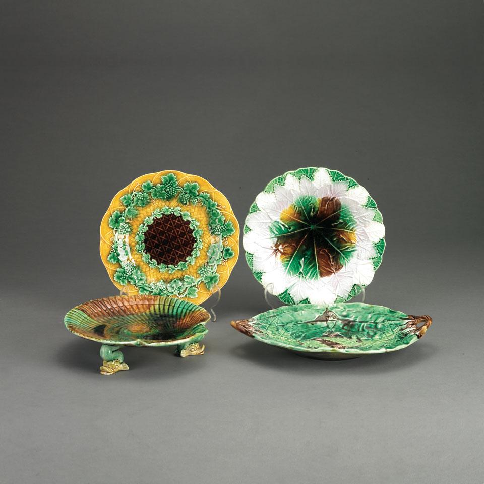 Group of Four Majolica Dishes, c.1860-80