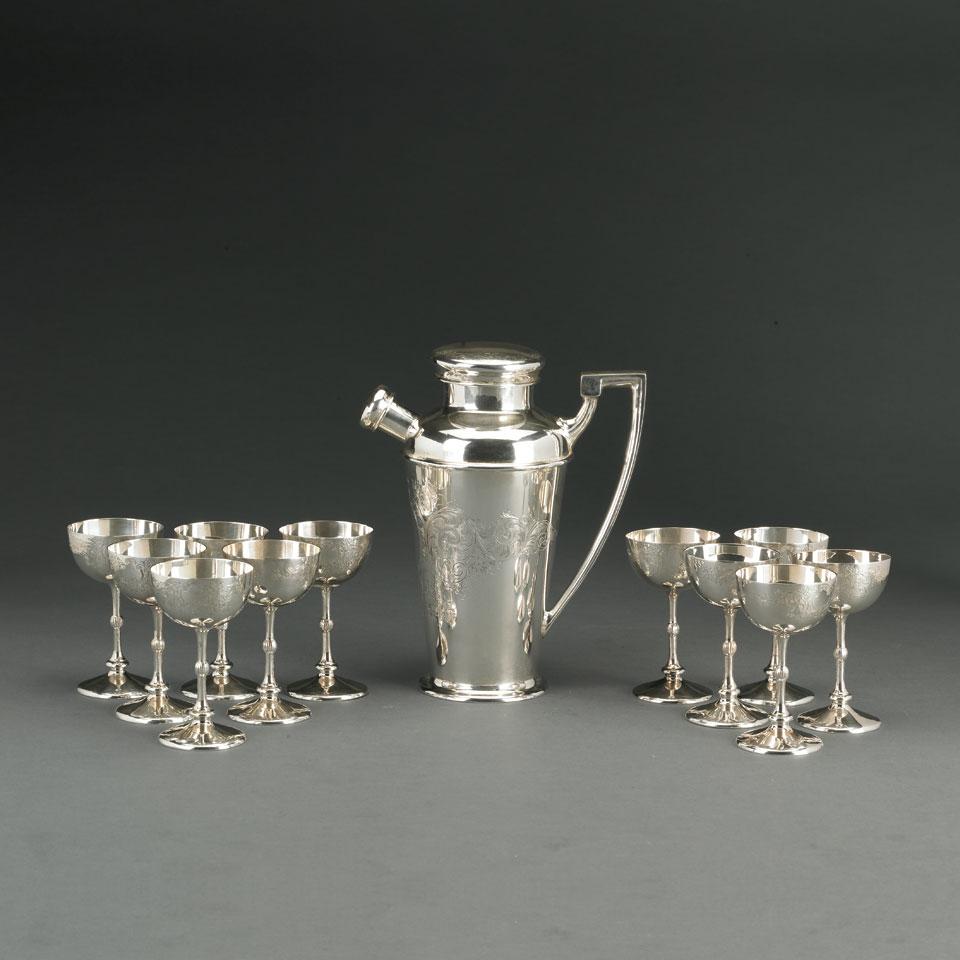 Canadian Silver Cocktail Shaker and Eleven Goblets, Henry Birks & Sons, Montreal, Que., 20th century