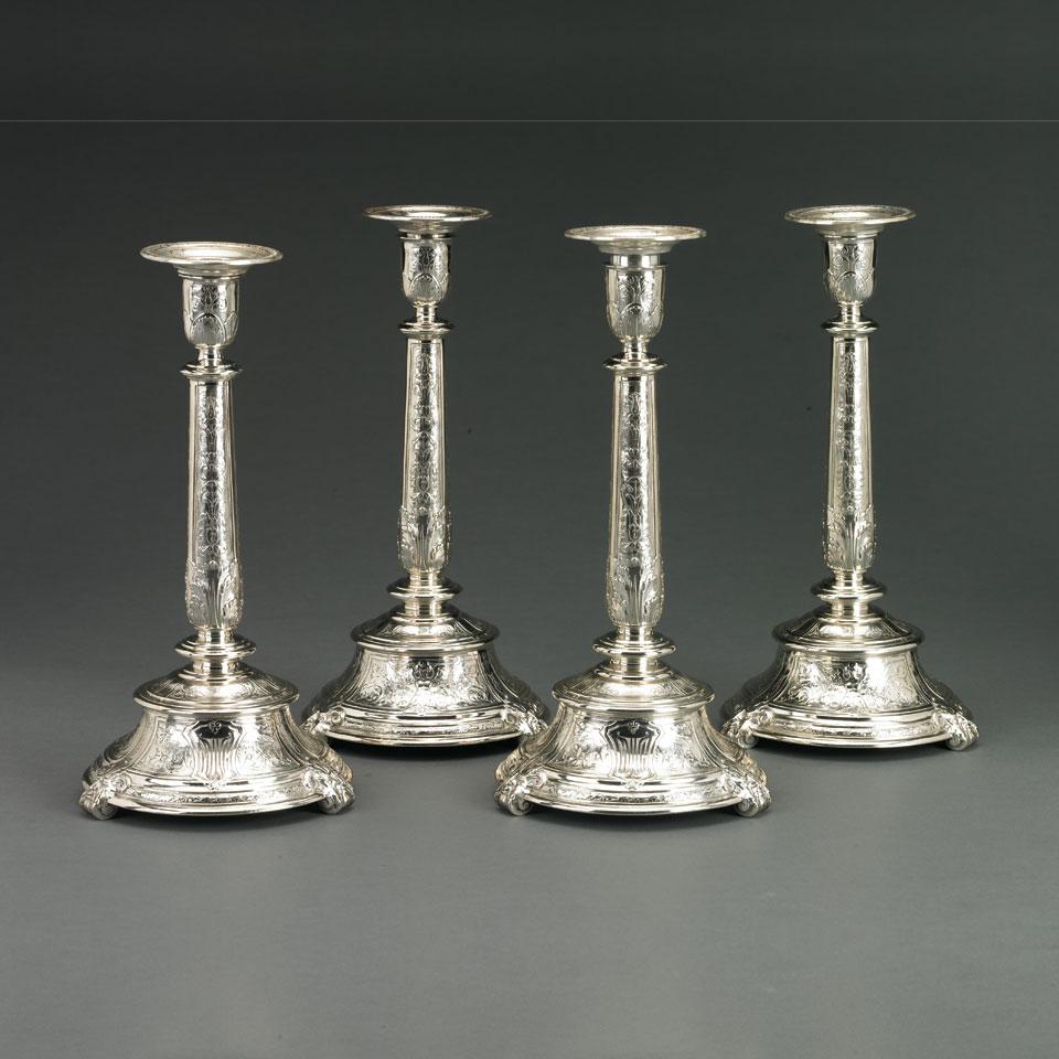 Set of Four American Silver ‘Florenz’ Table Candlesticks, Gorham Mfg. Co., Providence, R.I., 1924-30