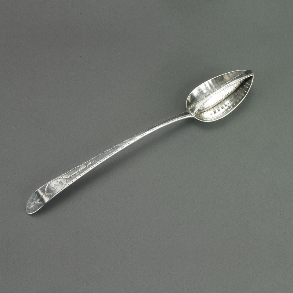George III Irish Silver Bright-Cut Straining Spoon, John Pittar, Dublin, 1786