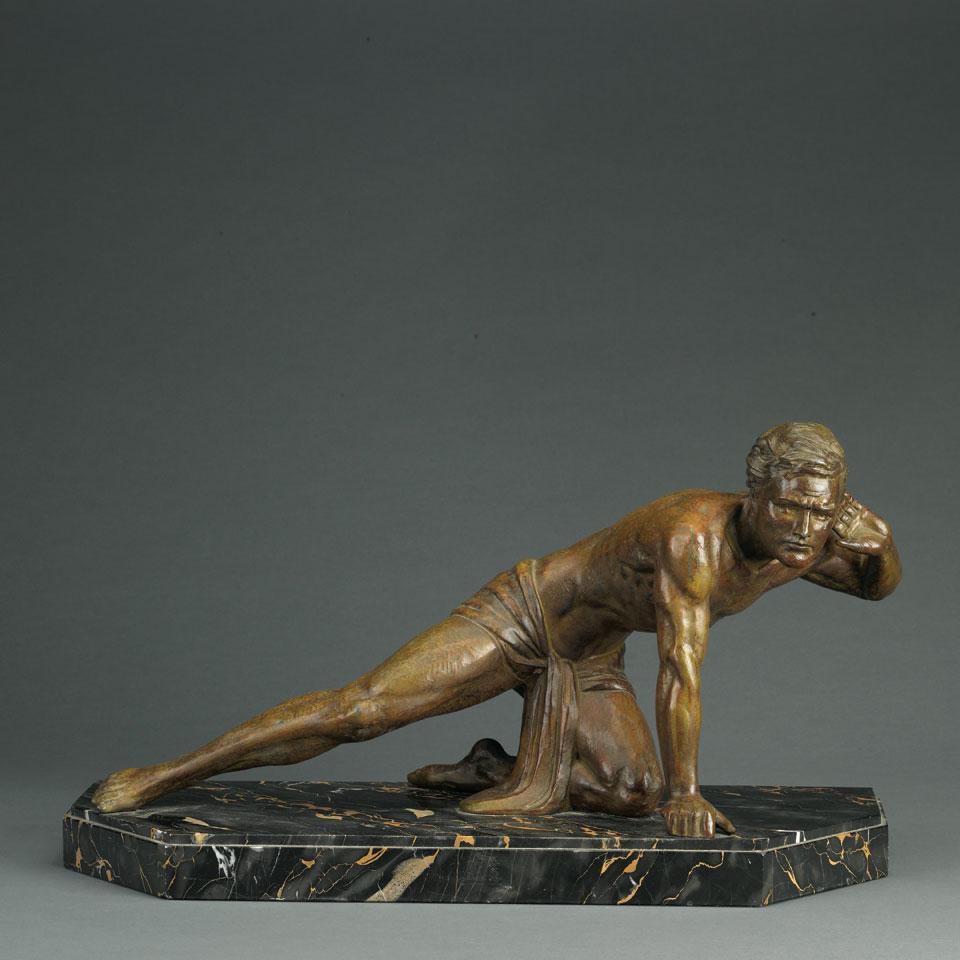 French Patinated Metal Figure of an Athlete, c.1925