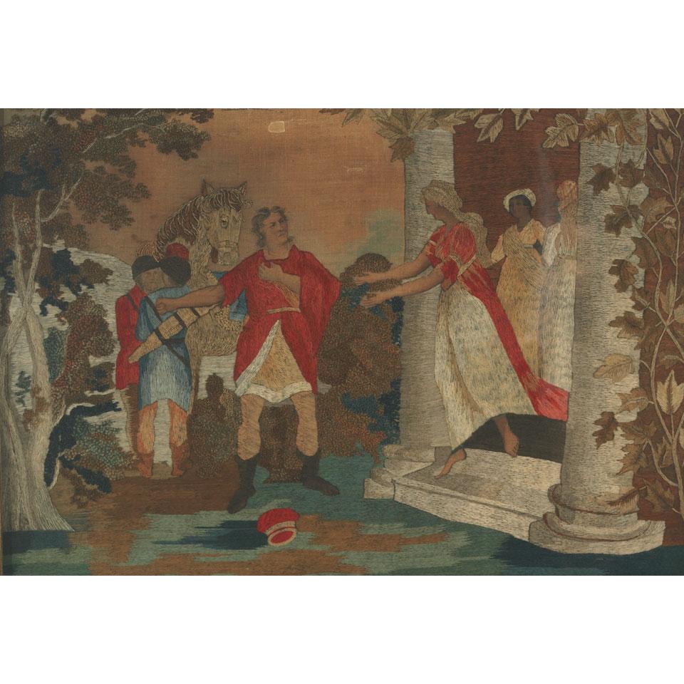 Continental Allegorical Woolwork Panel, 19th century