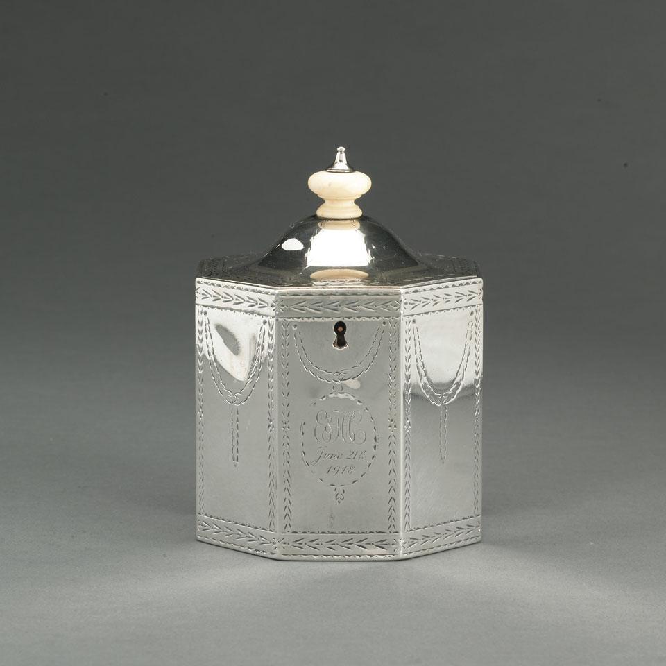 George III Silver Octagonal Tea Caddy, Walter Tweedie, London, 1784