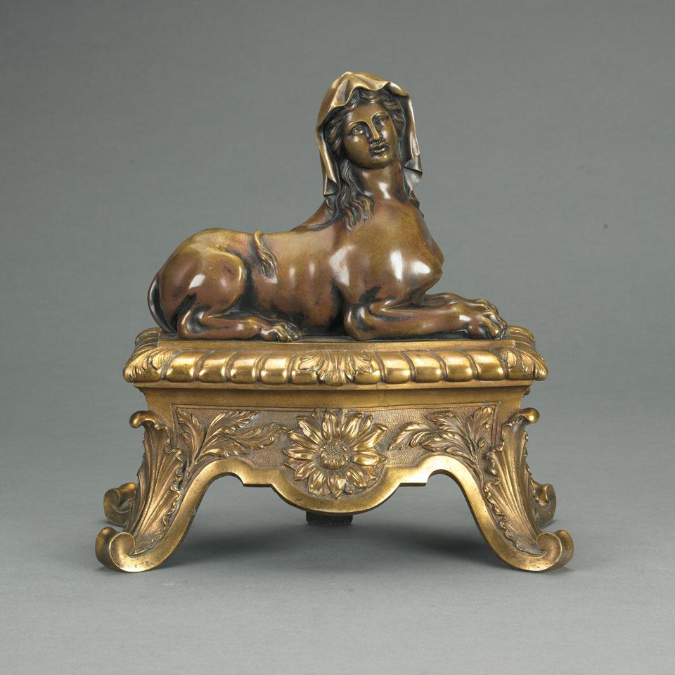 French Patinated and Gilt Bronze Chenet, 19th century