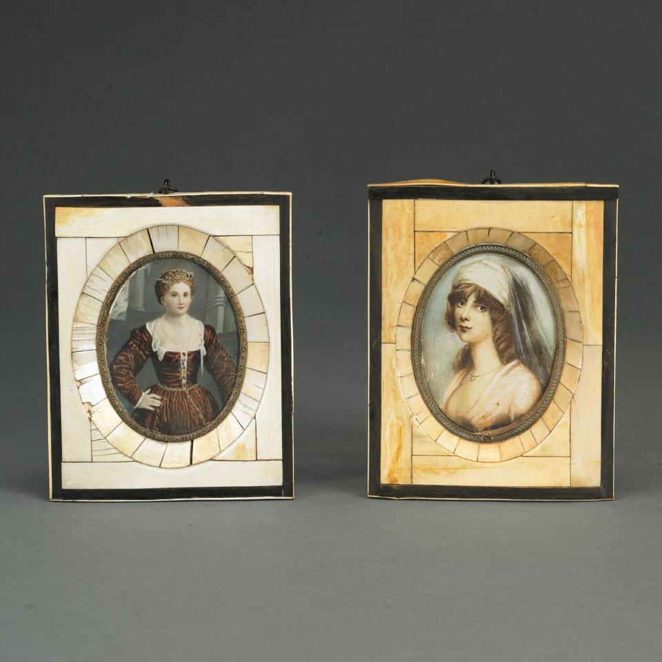 Four Painted Portrait Miniatures of Ladies, late 19th century