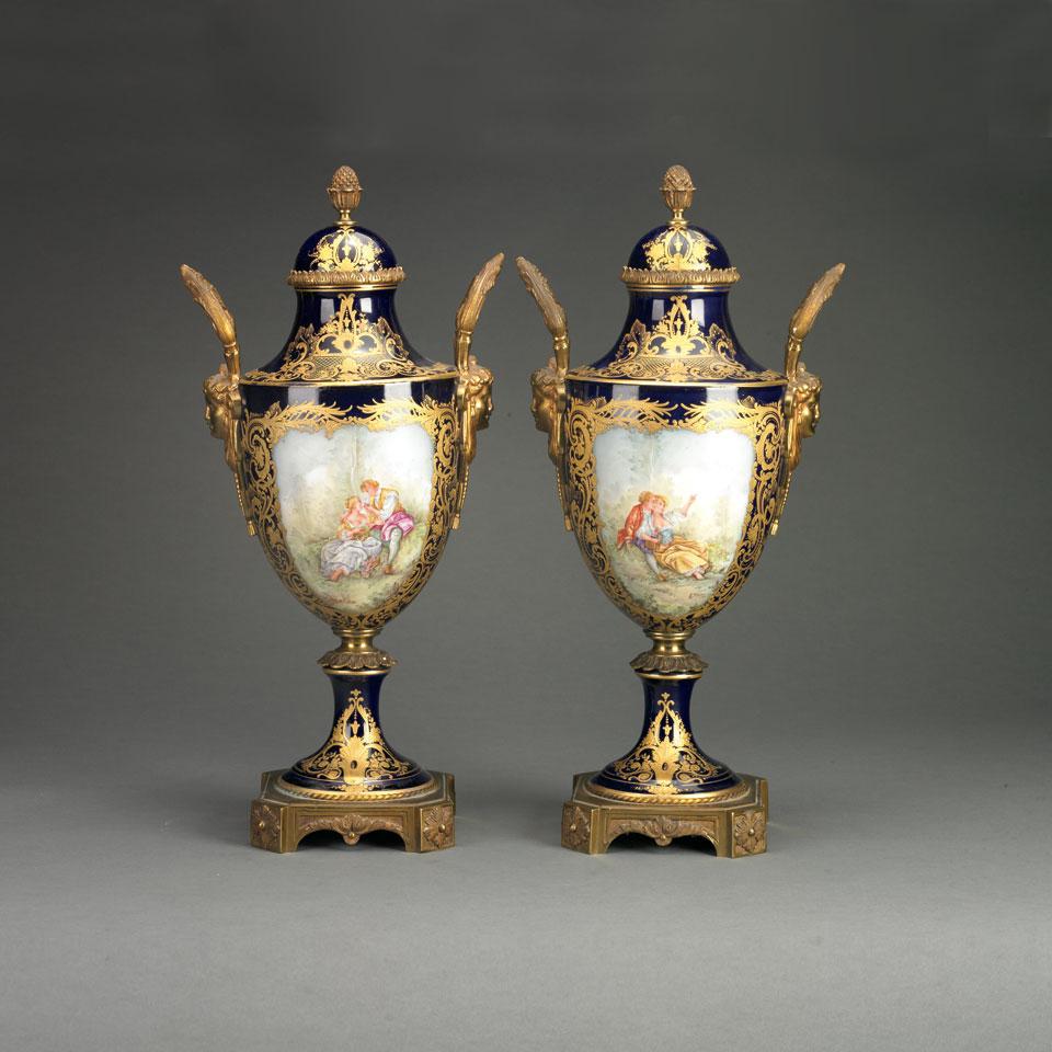 Pair of Gilt Bronze Mounted ‘Sèvres’ Vases and Covers, late 19th century
