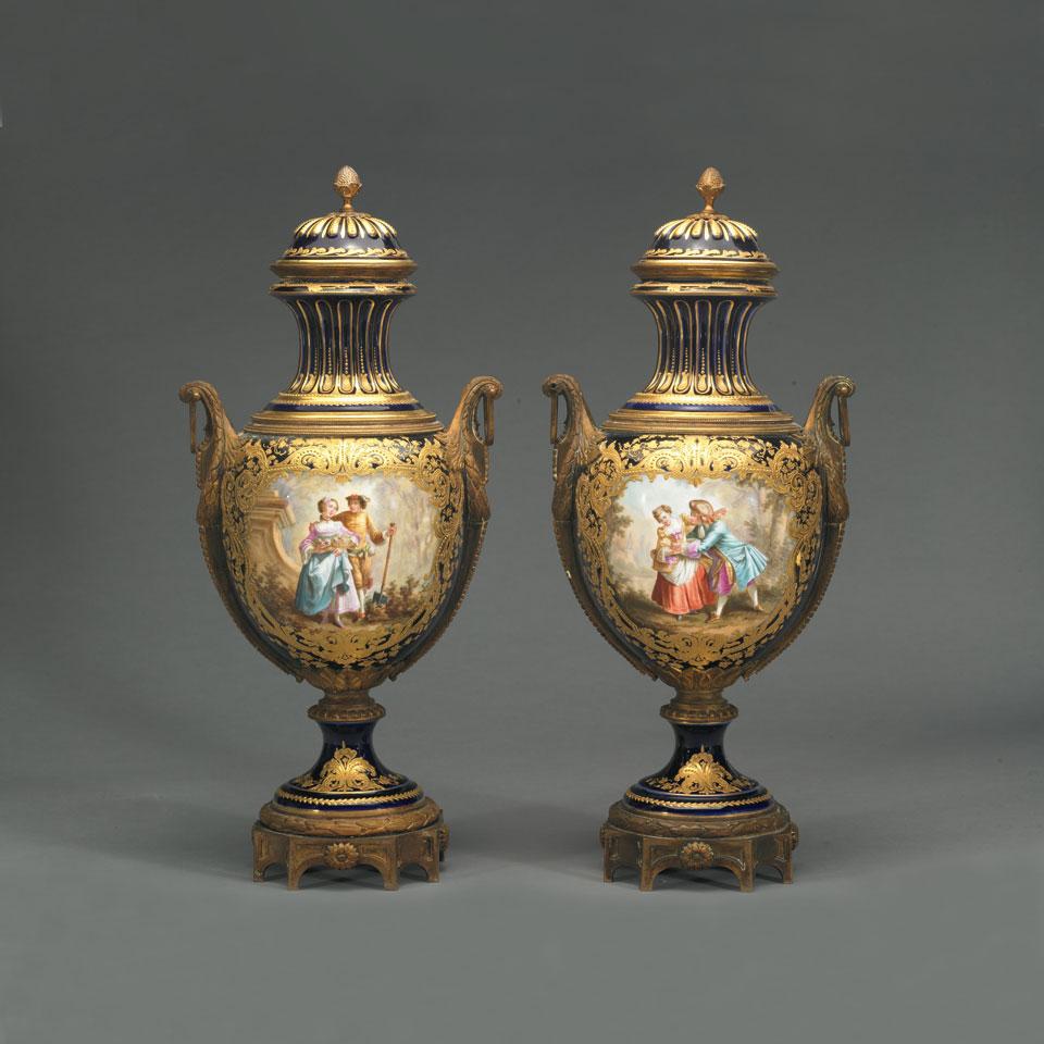 Pair of Gilt Bronze Mounted ‘Sèvres’ Vases and Covers, late 19th century
