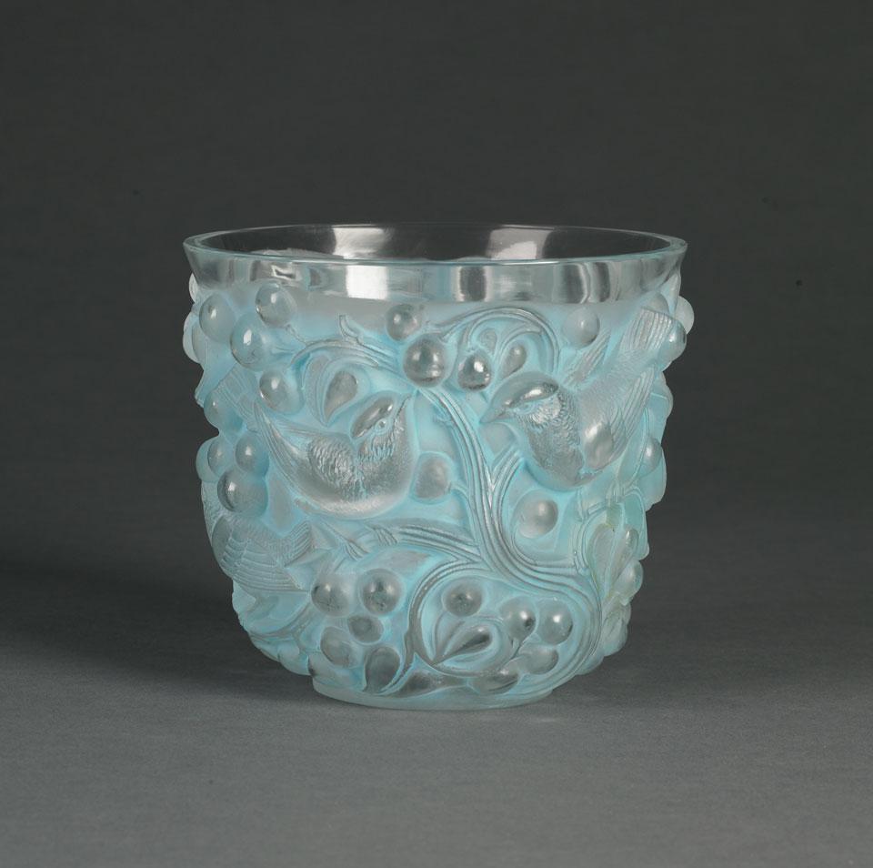 ‘Avallon’, Lalique Moulded and Blue Stained Glass Vase, 1930’s