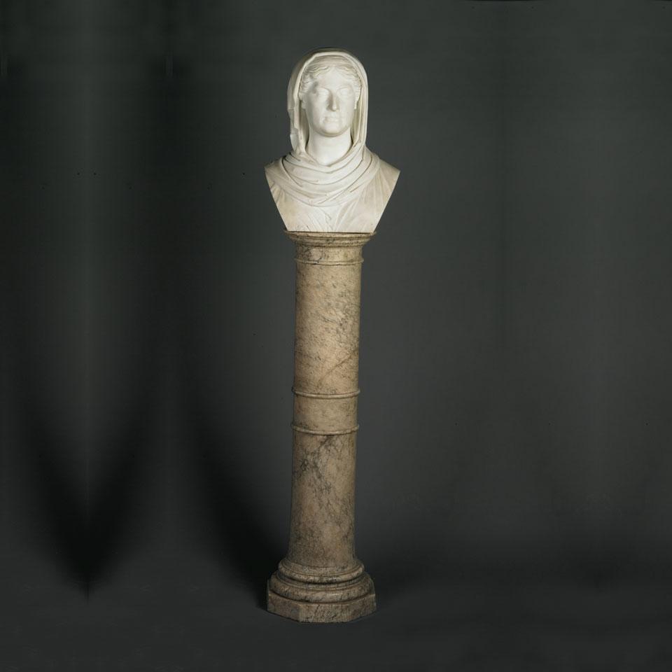 Carved Marble Bust of Octavia with Alabaster Pedestal, late 19th century