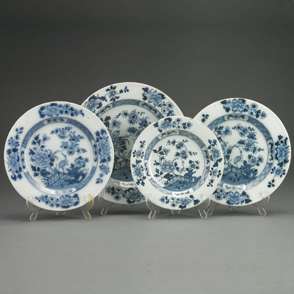 Four Delft Chinoiserie Plates, late 18th century