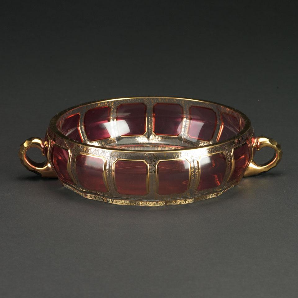 Moser Red and Gilt Decorated Glass Bowl, late 19th century