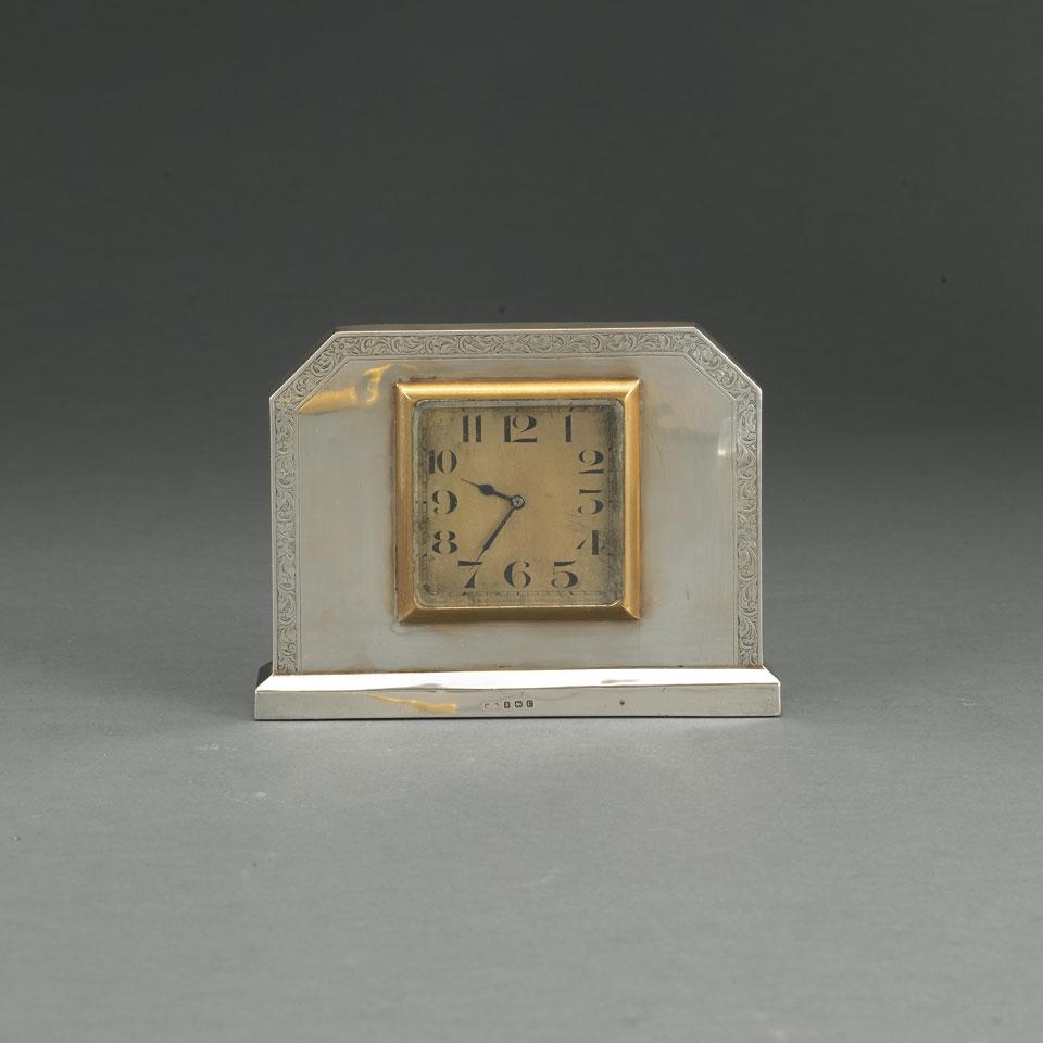English Silver Cased Desk Clock, Somers, Chapman & Green, Birmingham, 1927