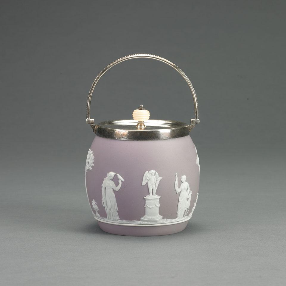 Wedgwood Lavender Jasper-Dip Biscuit Barrel, c.1890