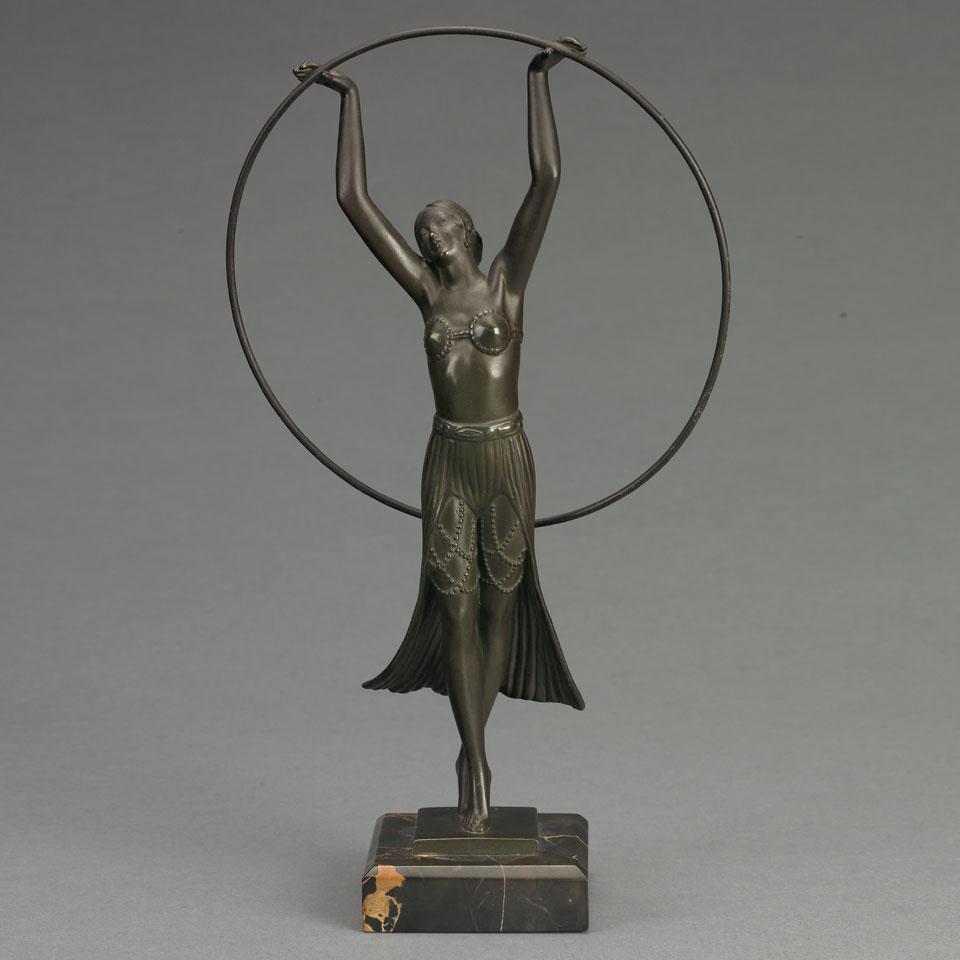 Art Deco Patinated Bronze Hoop Dancer, 20th century