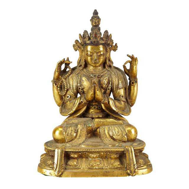 Gilt Bronze Figure of Four-Armed Avalokitesvrara, 18th Century