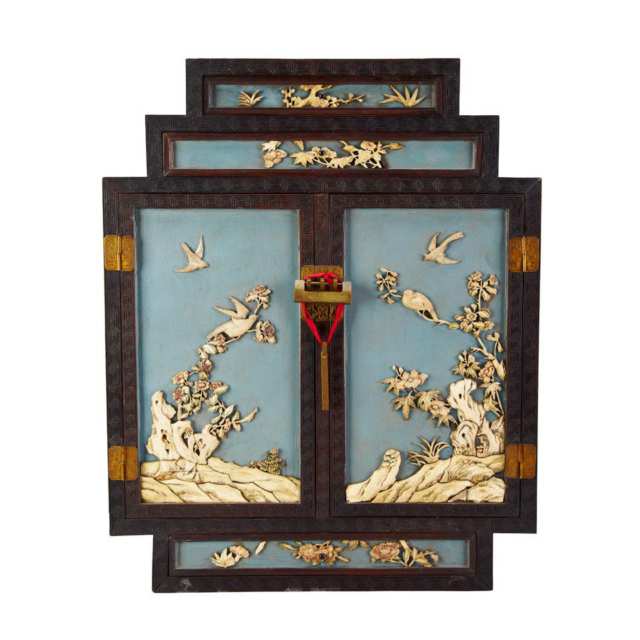 Blue Painted Cabinet with Inlay Birds