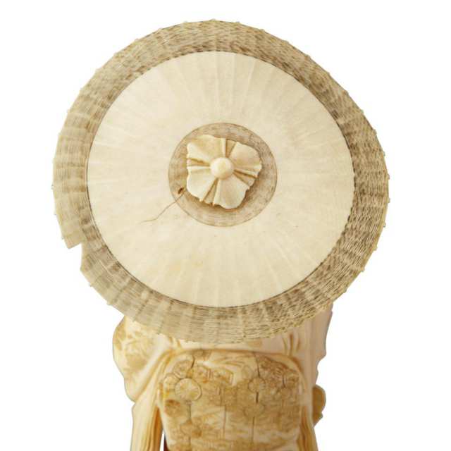 Ivory Carved Okimono of a Lady with Parasol, Circa 1900