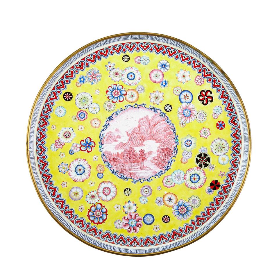 Large Canton Enamel Plate, 19th Century