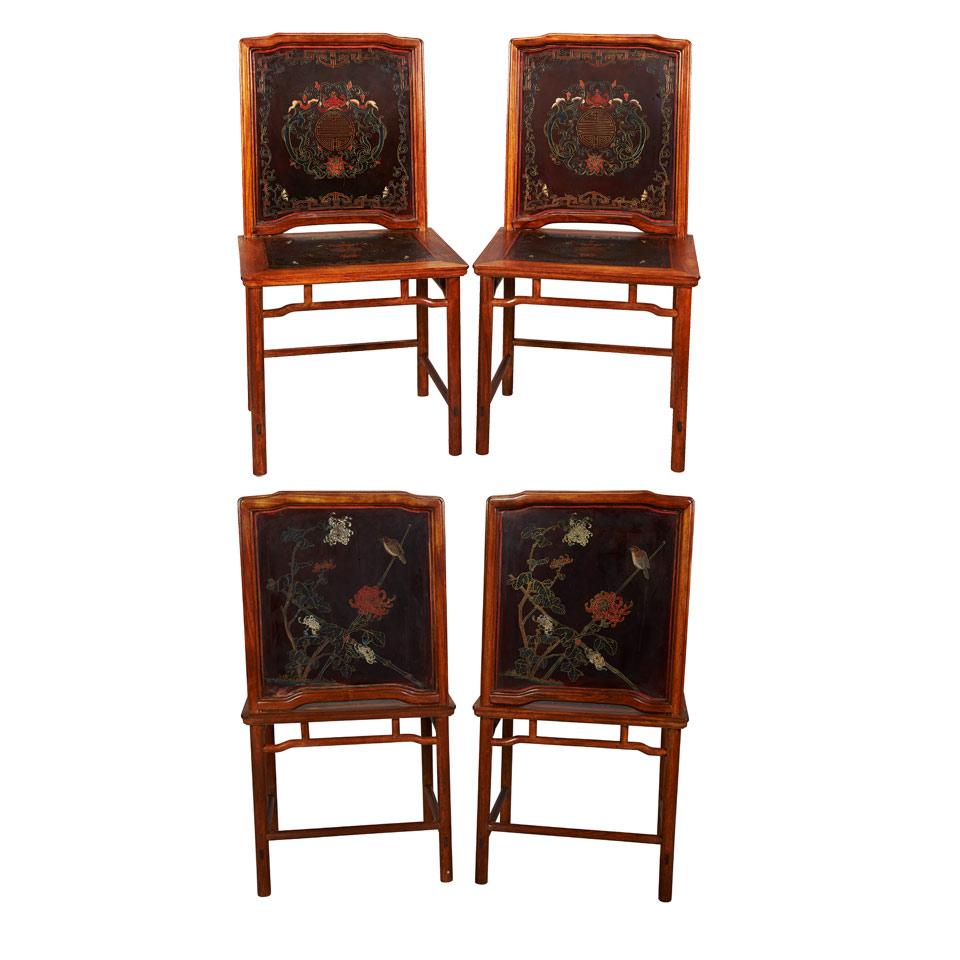Four Hardwood and Lacquered Chairs, Early 20th Century