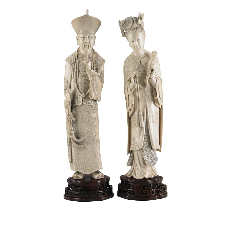 Large Ivory Carved Ivory King and Queen