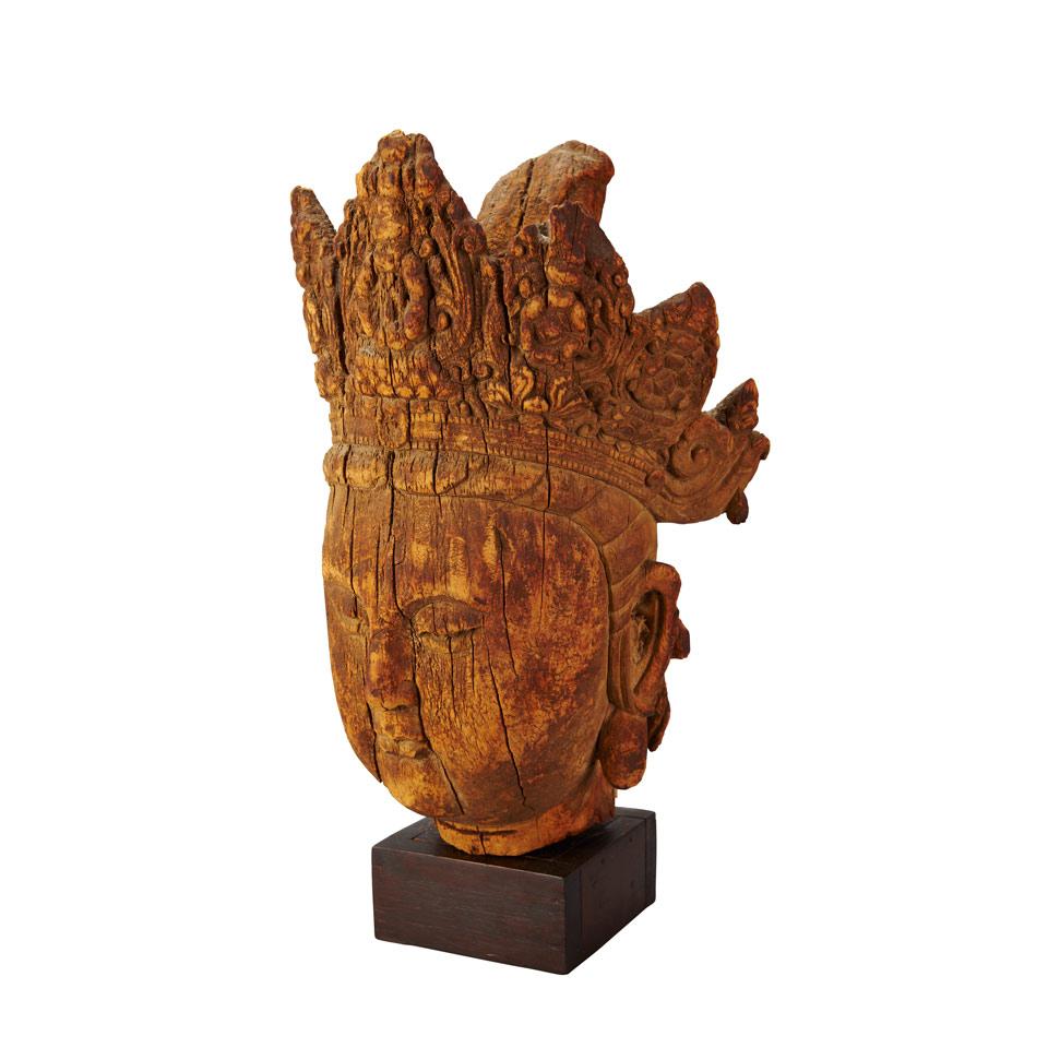 Wood Carved Guanyin Head, Yuan Dynasty (1279-1368)