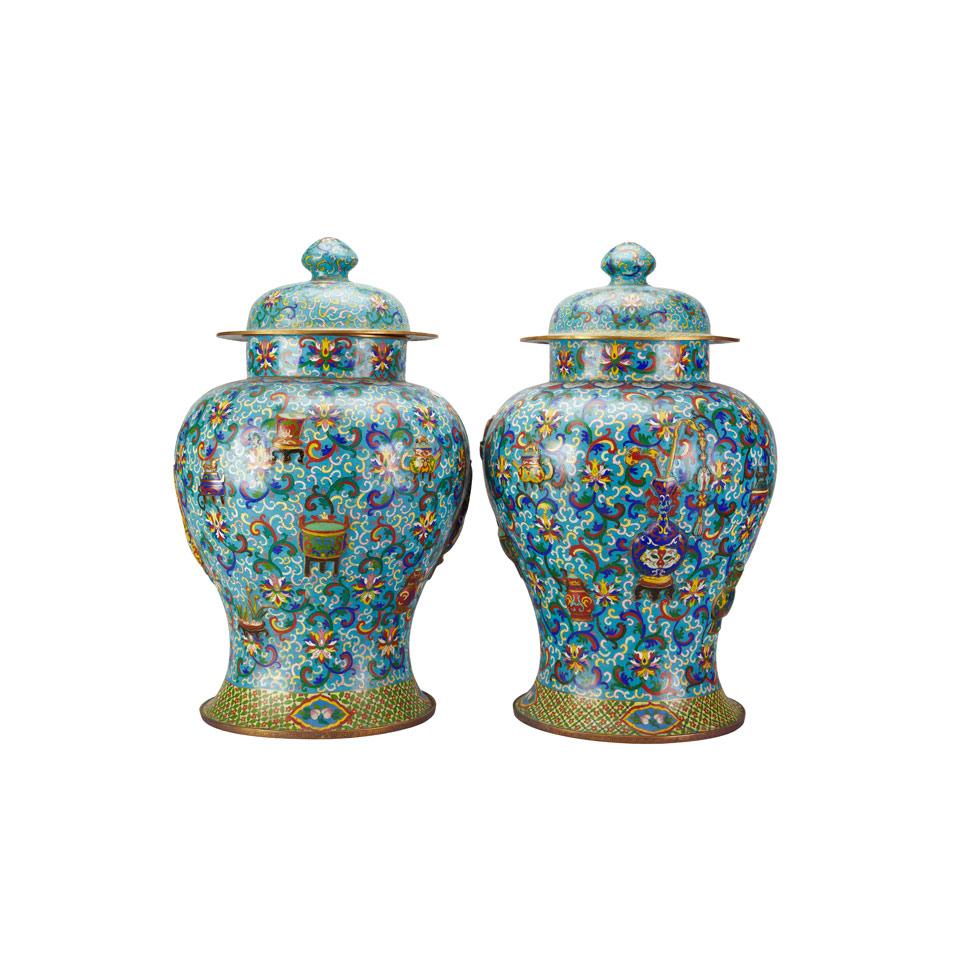 Pair of Cloisonné Enamel Temple Jars