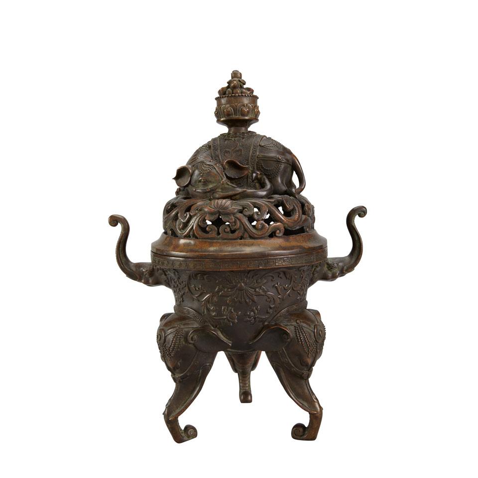 Bronze Tripod ‘Elephant’ Censer, Qianlong Mark