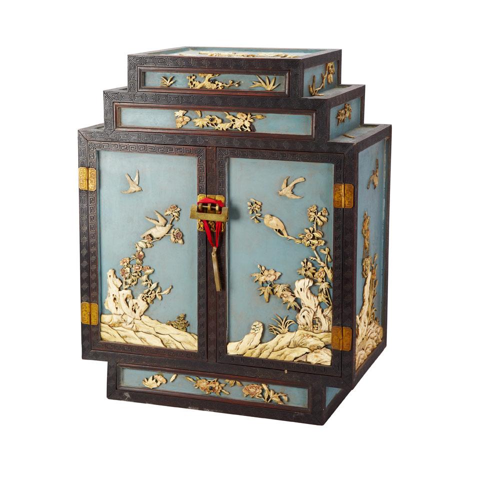 Blue Painted Cabinet with Inlay Birds