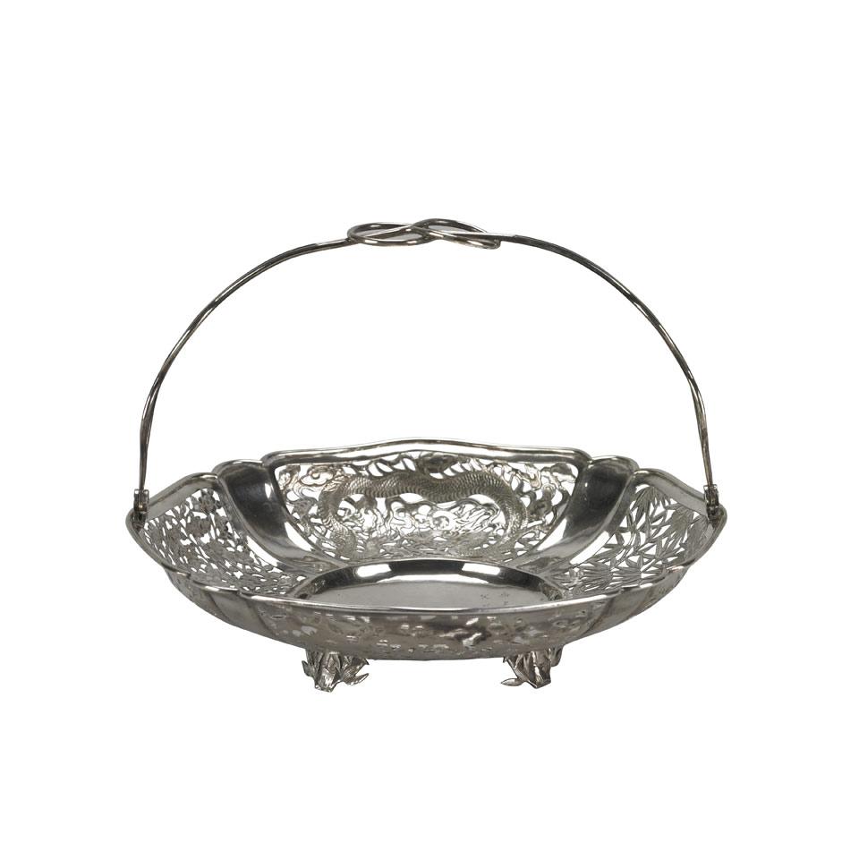 Export Silver Swivel Handle Tray, Late 19th Century