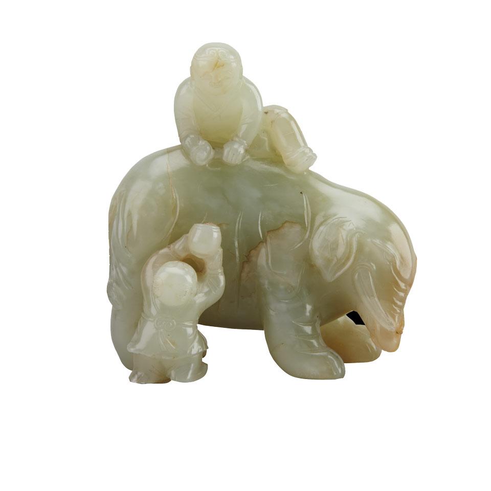 Pale Celadon Jade Elephant Group, 18th/19th Century