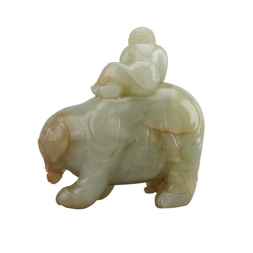 Pale Celadon Jade Elephant Group, 18th/19th Century
