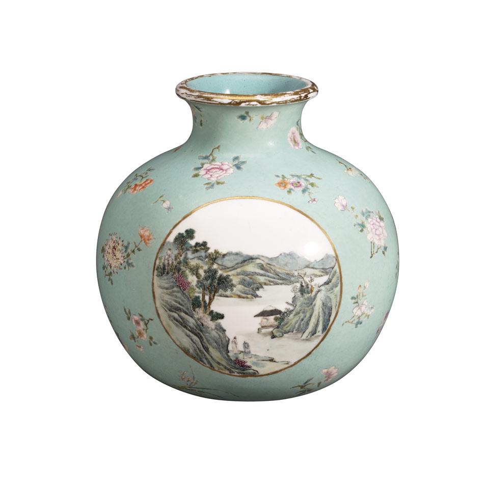 Turquoise Ground Medallion Vase, Yongzheng Mark, Republican Period