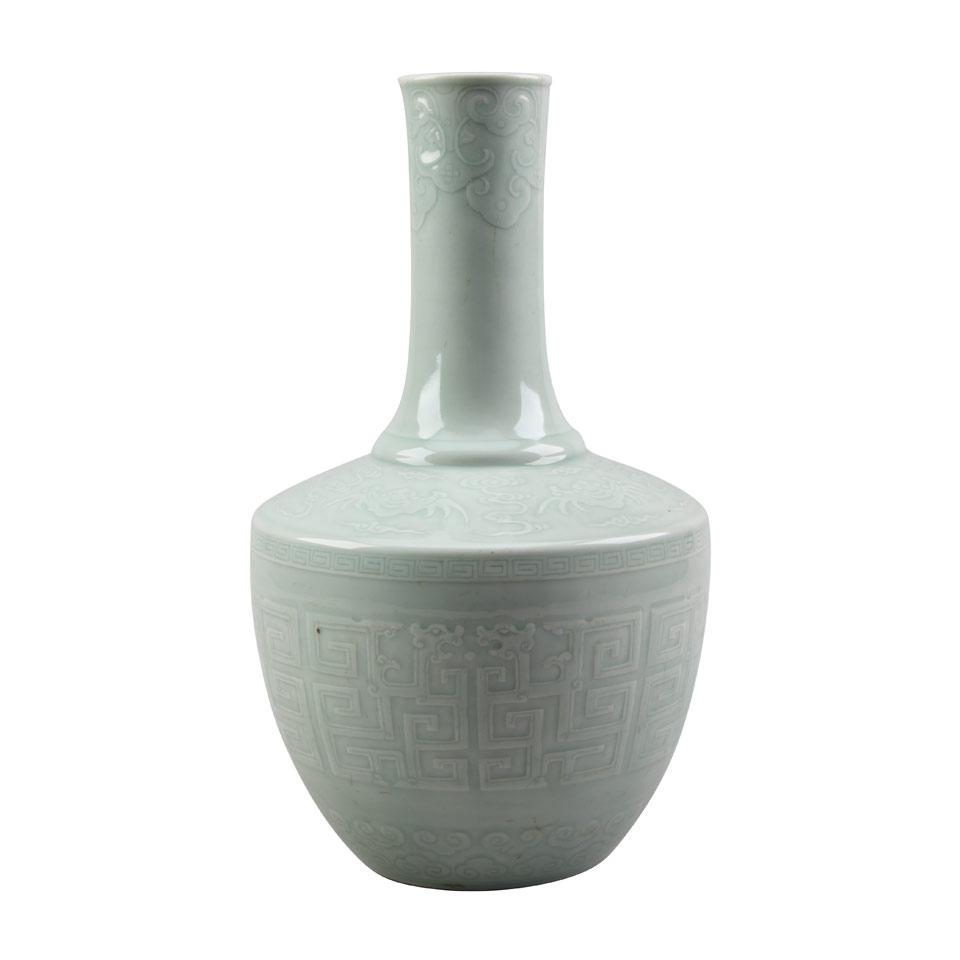 Celadon Glazed Carved Bottle Vase, Qianlong Mark and Period (1736-1795)